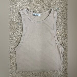 Zara Women's Beige Ribbed Cropped Tank Top